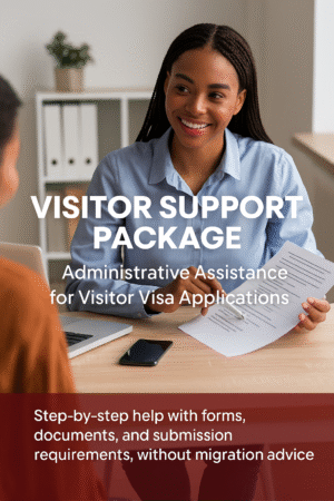 African woman assisting a client with visitor visa application documents during a consultation in a modern office